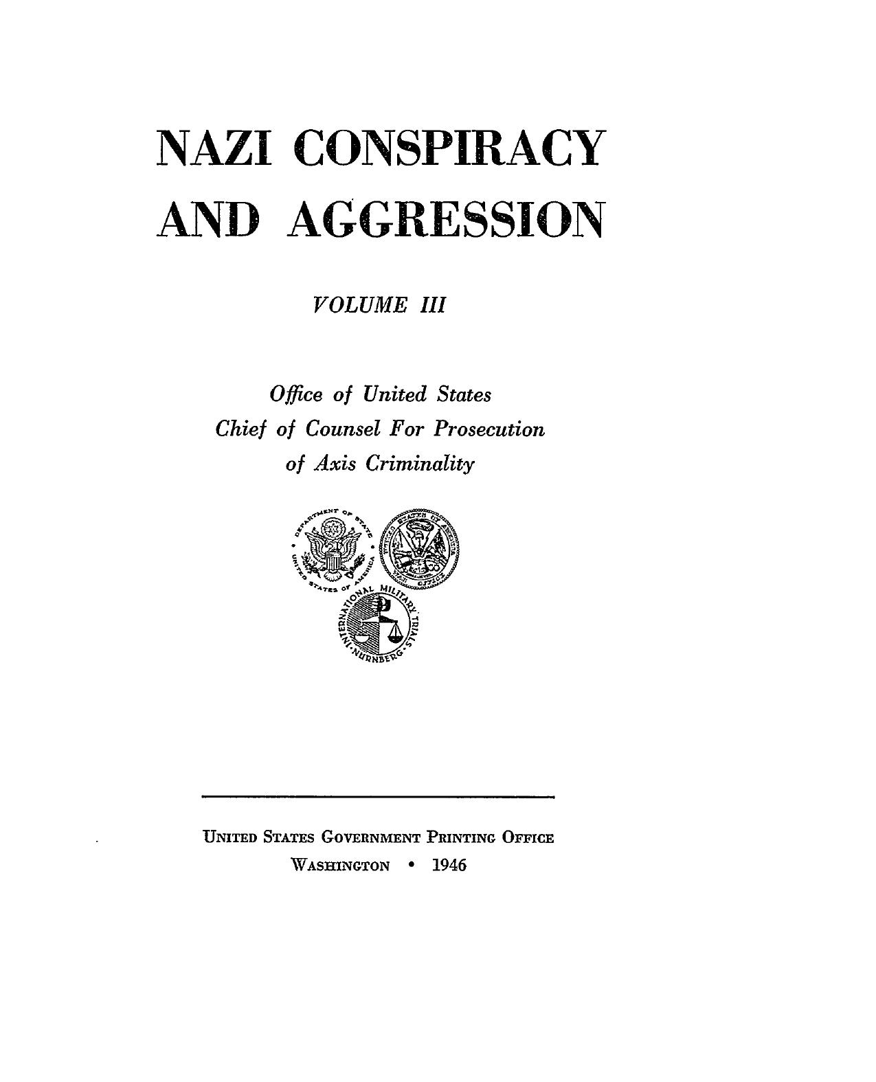 NAZI CONSPIRACY AND AGGRESION. VOL III by Unknown