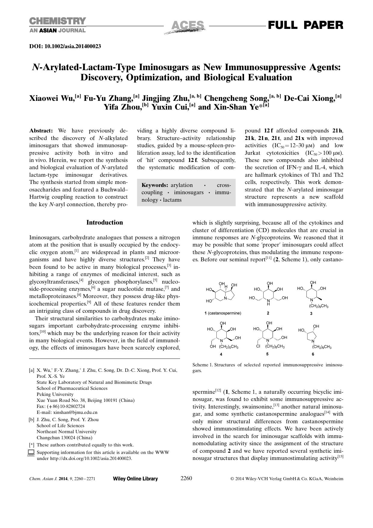 NArylatedLactamType Iminosugars as New Immunosuppressive Agents: Discovery, Optimization, and Biological Evaluation by Unknown