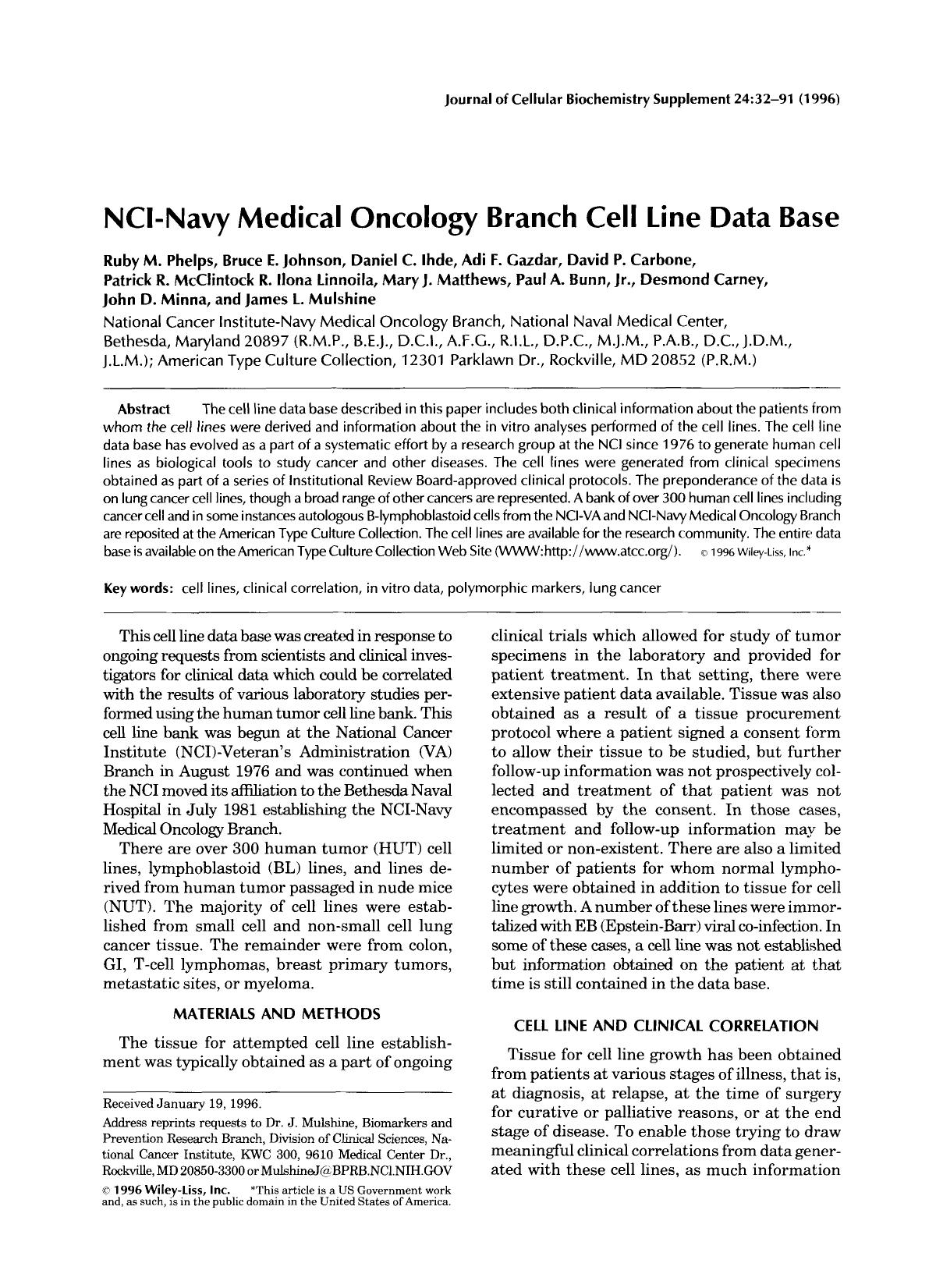 NCI-navy medical oncology branch cell line data base by Unknown