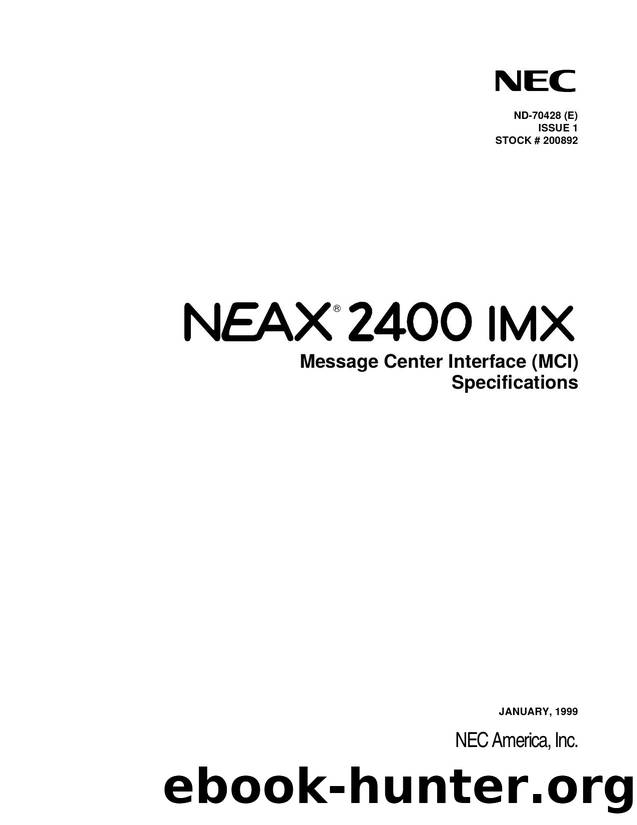 NEAX2400 IMX Message Center Interface (MCI) Specifications by EZ Manuals