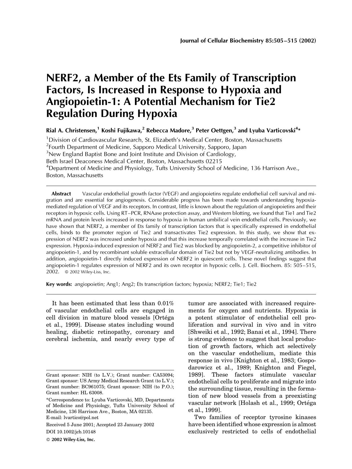NERF2, a member of the Ets family of transcription factors, is increased in response to hypoxia and angiopoietin-1: A potential mechanism for Tie2 regulation during hypoxia by Unknown
