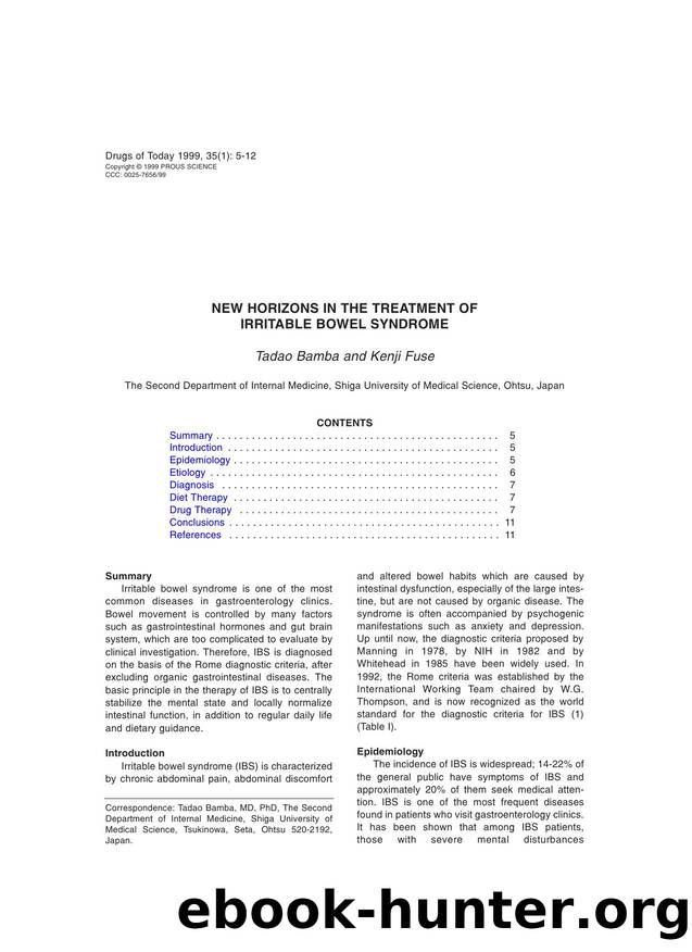 NEW HORIZONS IN THE TREATMENT OF IRRITABLE BOWEL SYNDROME by Prous Science (c) 1999
