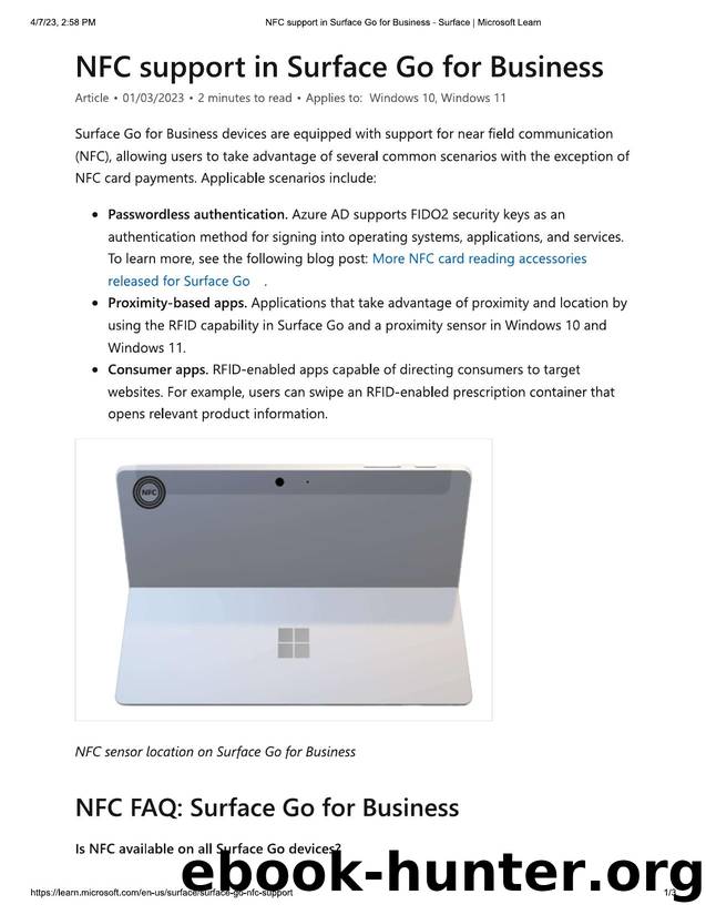 NFC support in Surface Go for Business - Surface _ Microsoft Learn by v-pghatpande