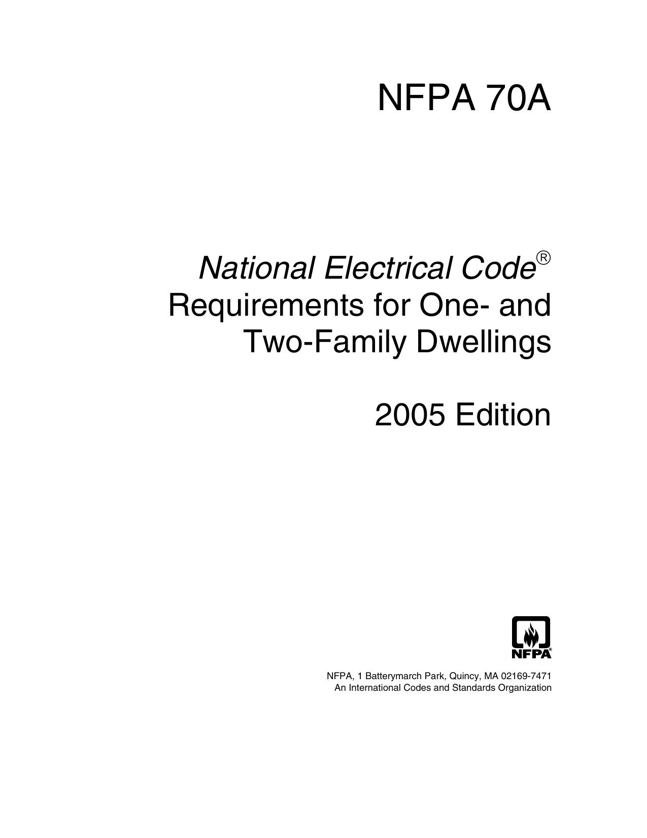 NFPA 70A - National Electrical Code Requirements for One- and Two-Family Dwellings by Unknown