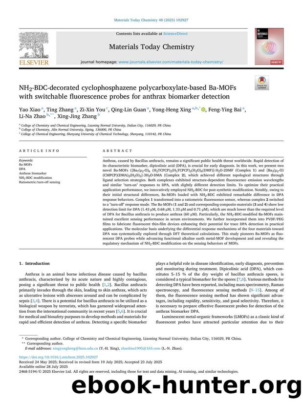 NH2-BDC-decorated cyclophosphazene polycarboxylate-based Ba-MOFs with switchable fluorescence probes for anthrax biomarker detection by unknow