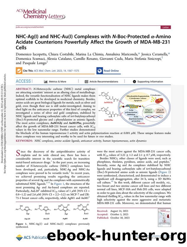 NHC-Ag(I) and NHC-Au(I) Complexes with N-Boc-Protected Î±-Amino Acidate Counterions Powerfully Affect the Growth of MDA-MB-231 Cells by unknow
