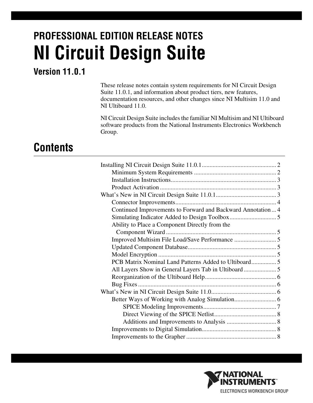 NI Circuit Design Suite Professional Edition Release Notes (Multilingual) by Technical Communications