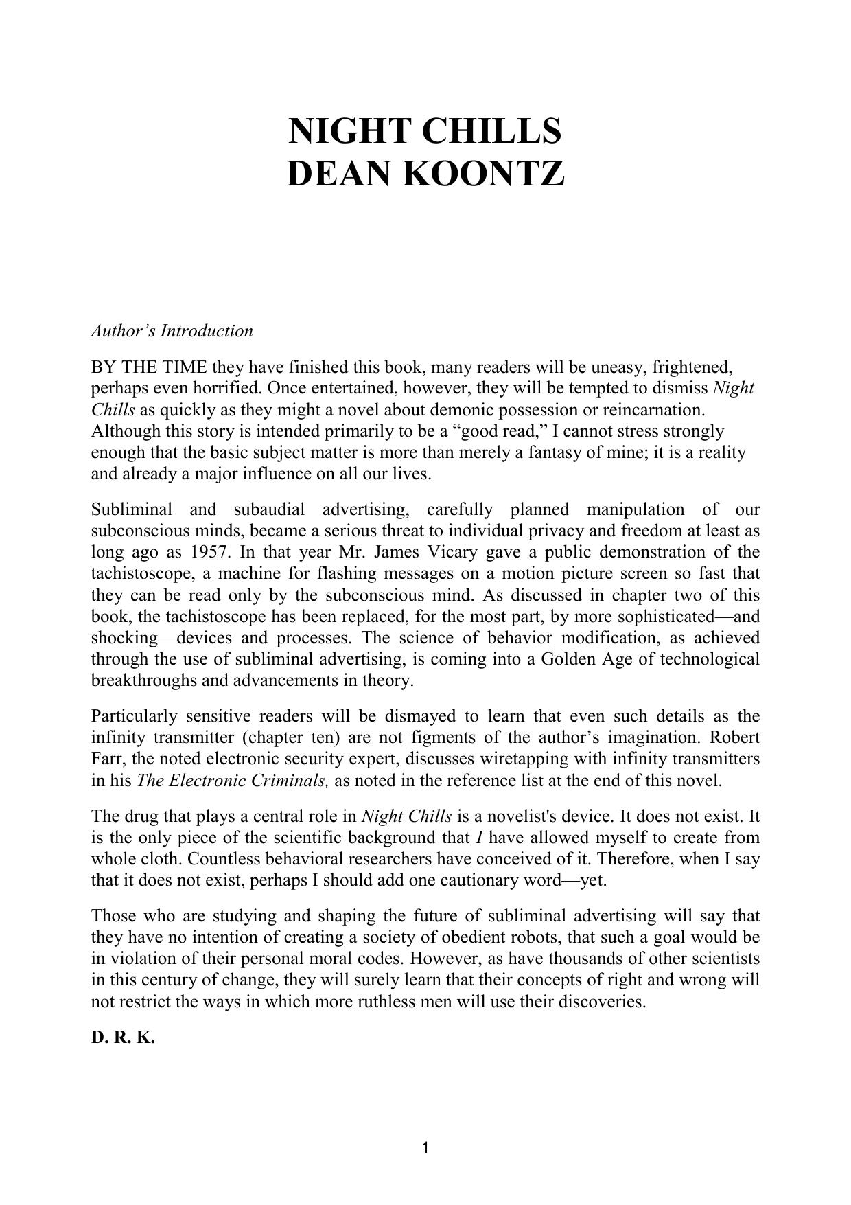 NIGHT CHILLS by DEAN KOONTZ