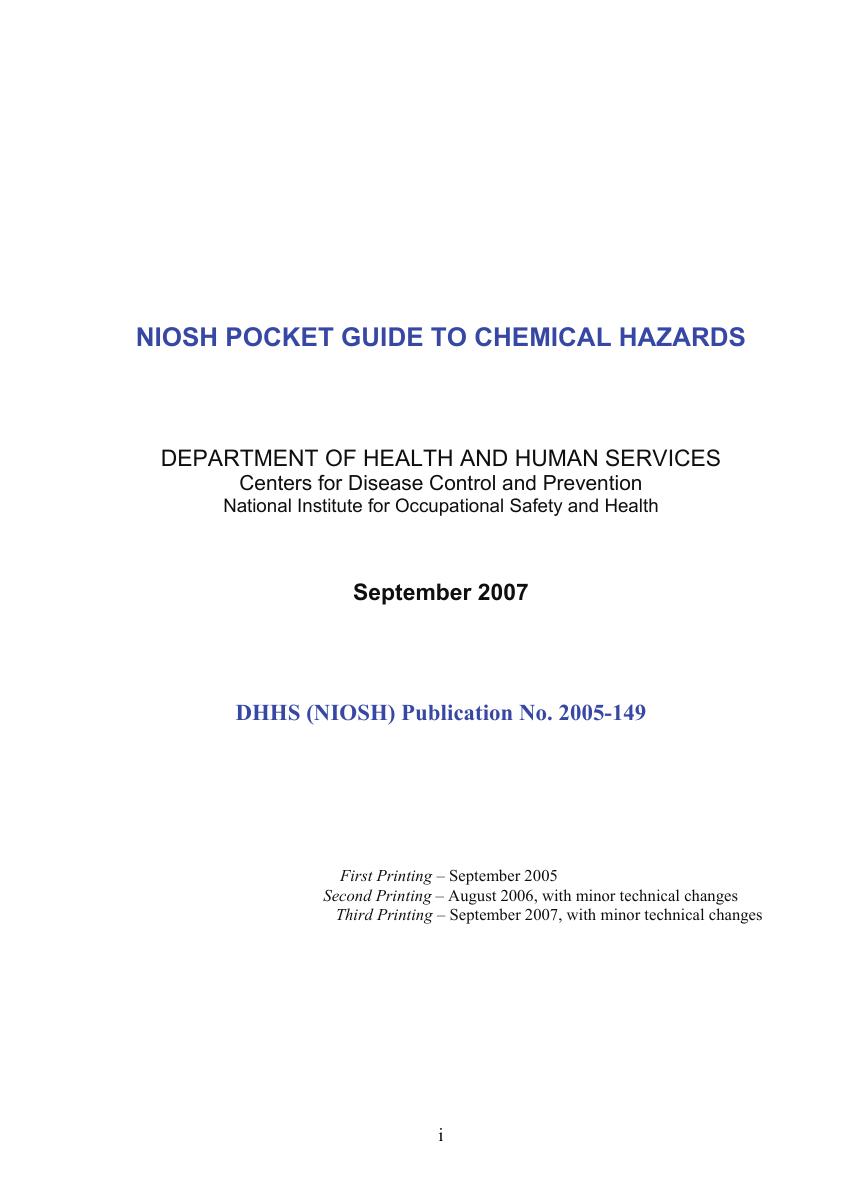 NIOSH Pocket Guide to Chemical Hazards (2005-149) 3rd printing by Michael E. Barsan