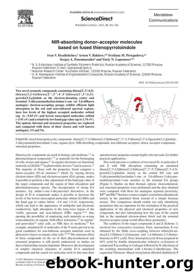 NIR-absorbing donorâacceptor molecules based on fused thienopyrroloindole by Ivan V. Dyadishchev