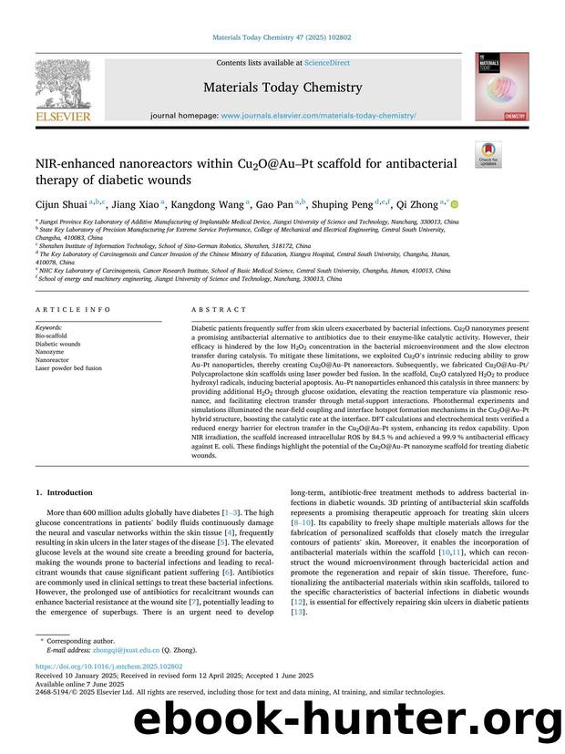 NIR-enhanced nanoreactors within Cu2O@AuâPt scaffold for antibacterial therapy of diabetic wounds by Cijun Shuai & Jiang Xiao & Kangdong Wang & Gao Pan & Shuping Peng & Qi Zhong