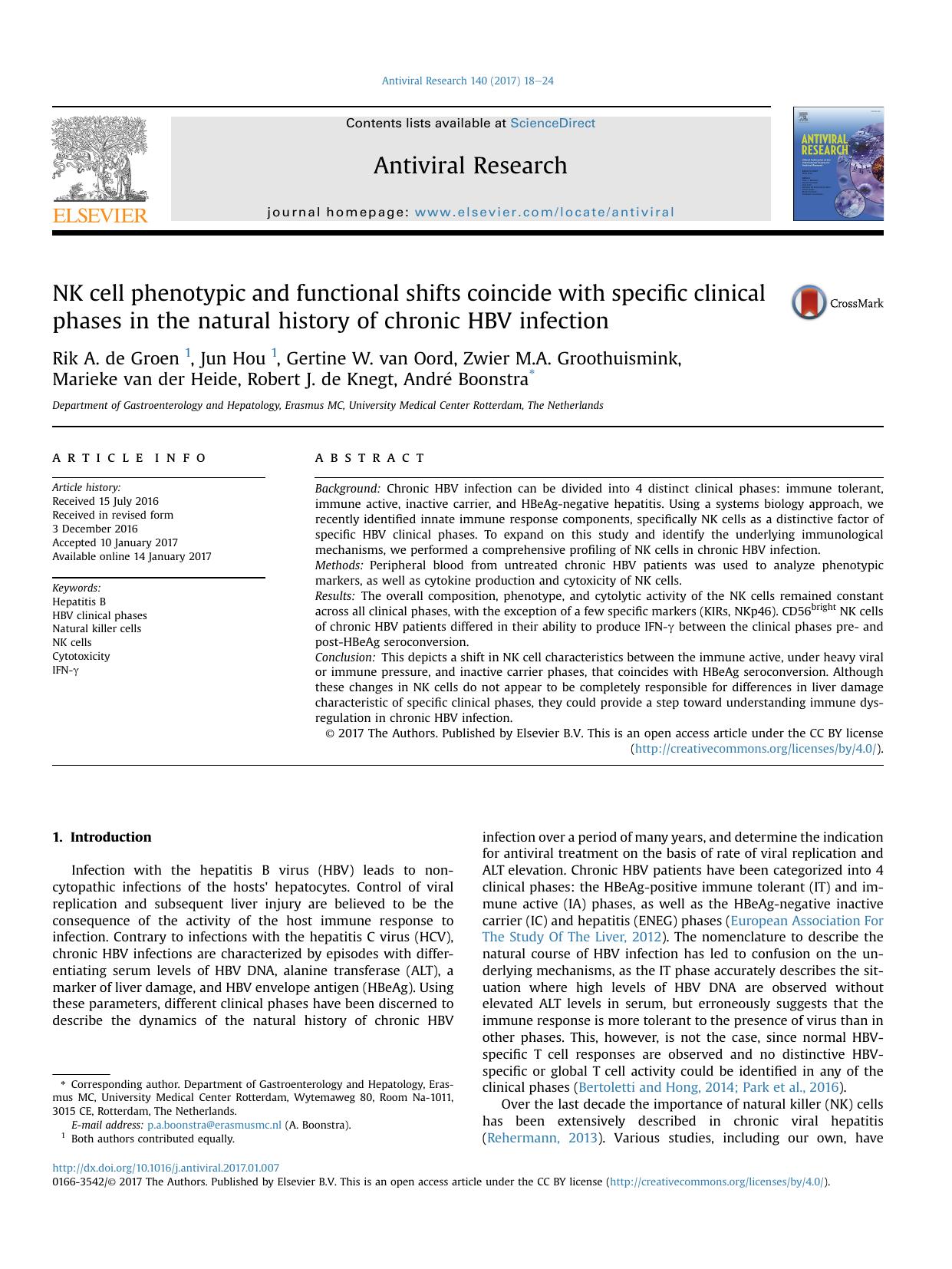 NK cell phenotypic and functional shifts coincide with specific clinical phases in the natural history of chronic HBV infection by unknow
