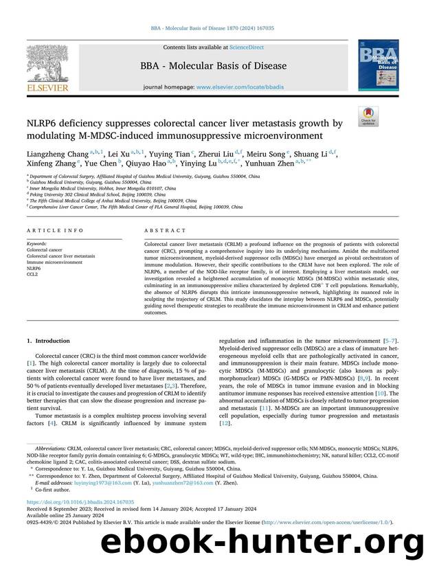 NLRP6 deficiency suppresses colorectal cancer liver metastasis growth by modulating M-MDSC-induced immunosuppressive microenvironment by unknow