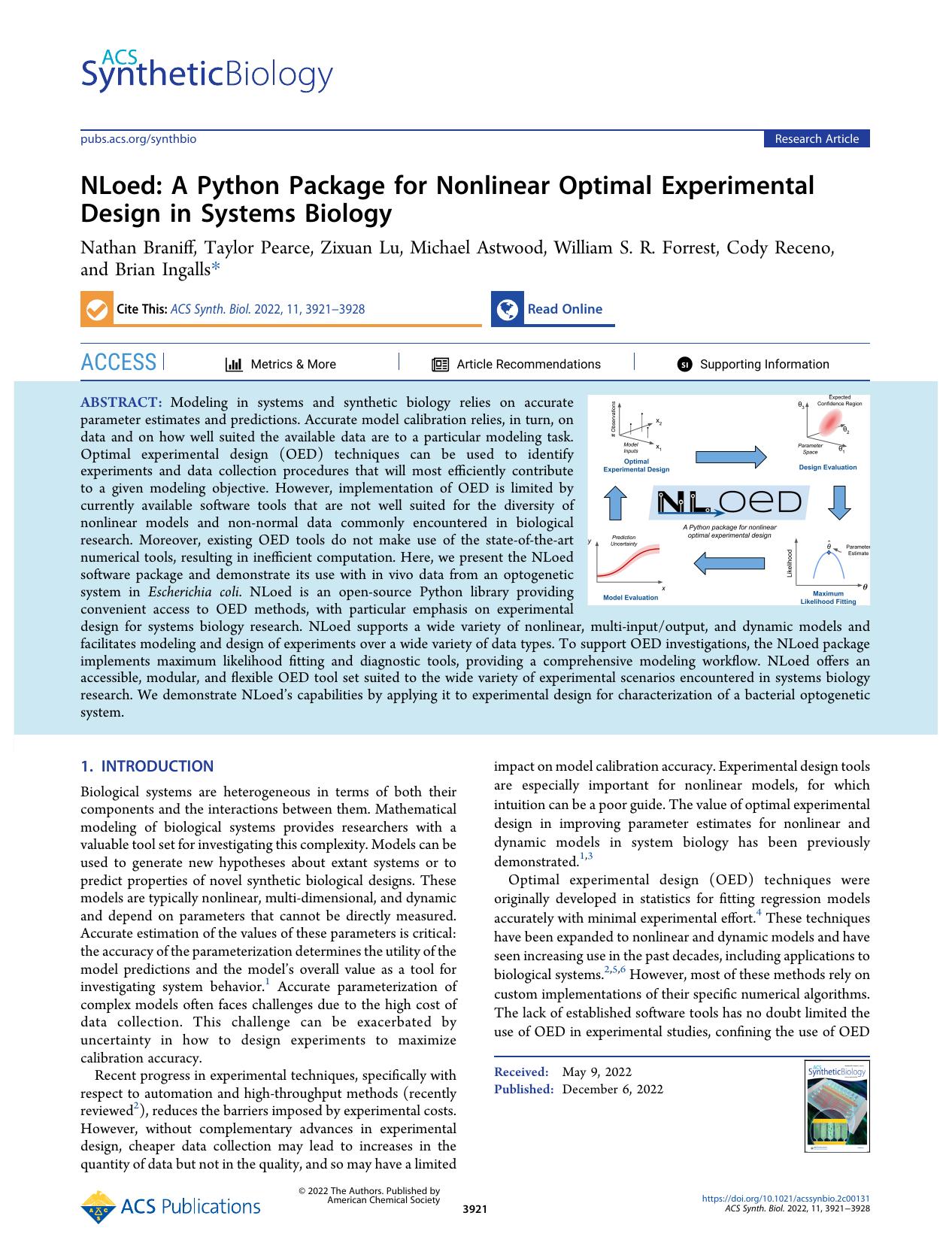 NLoed: A Python Package for Nonlinear Optimal Experimental Design in Systems Biology by unknow