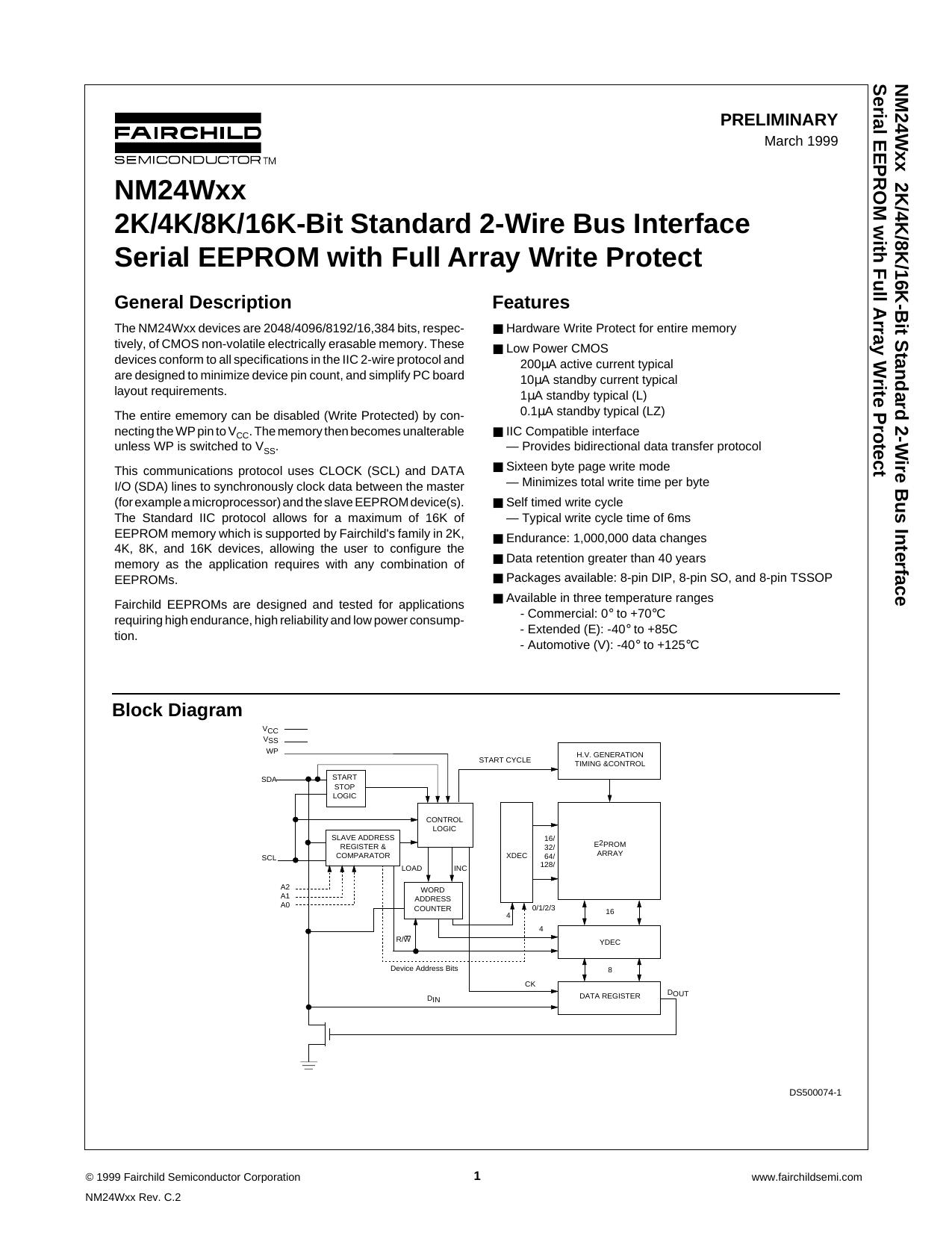 NM24Wxx 2K4K8K16K-Bit Standard 2-Wire Bus Interface|Serial EEPROM with Full Array Write Protect by Unknown