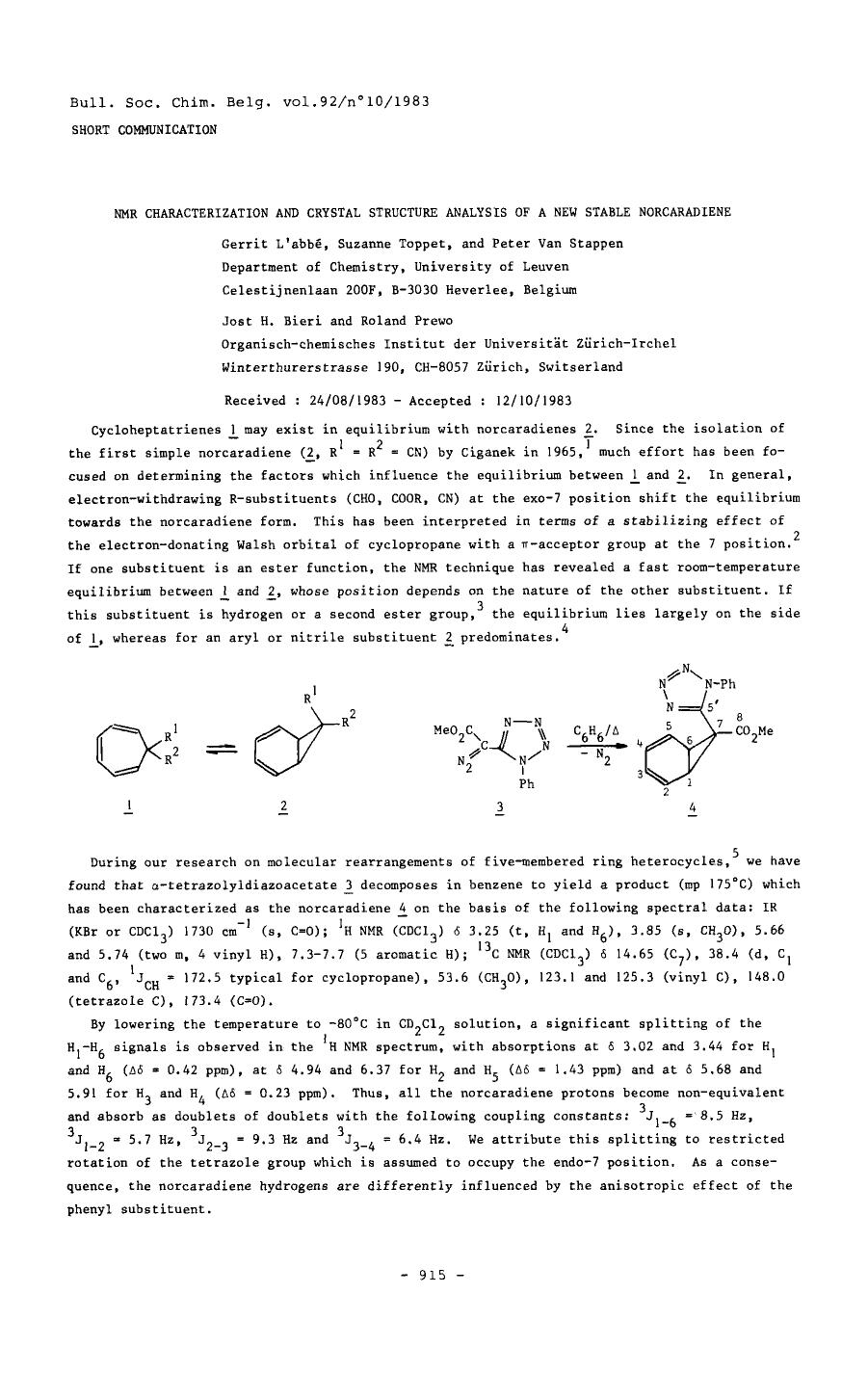NMR Characterization and Crystal Structure Analysis of a new Stable Norcaradiene by Unknown