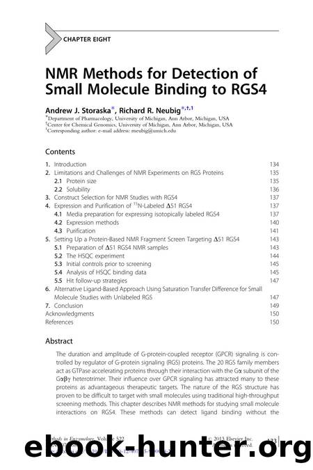 NMR Methods for Detection of Small Molecule Binding to RGS4 by Andrew J. Storaska & Richard R. Neubig