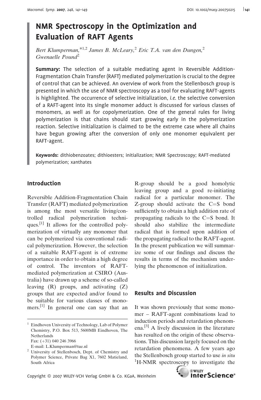 NMR Spectroscopy in the Optimization and Evaluation of RAFT Agents by Unknown