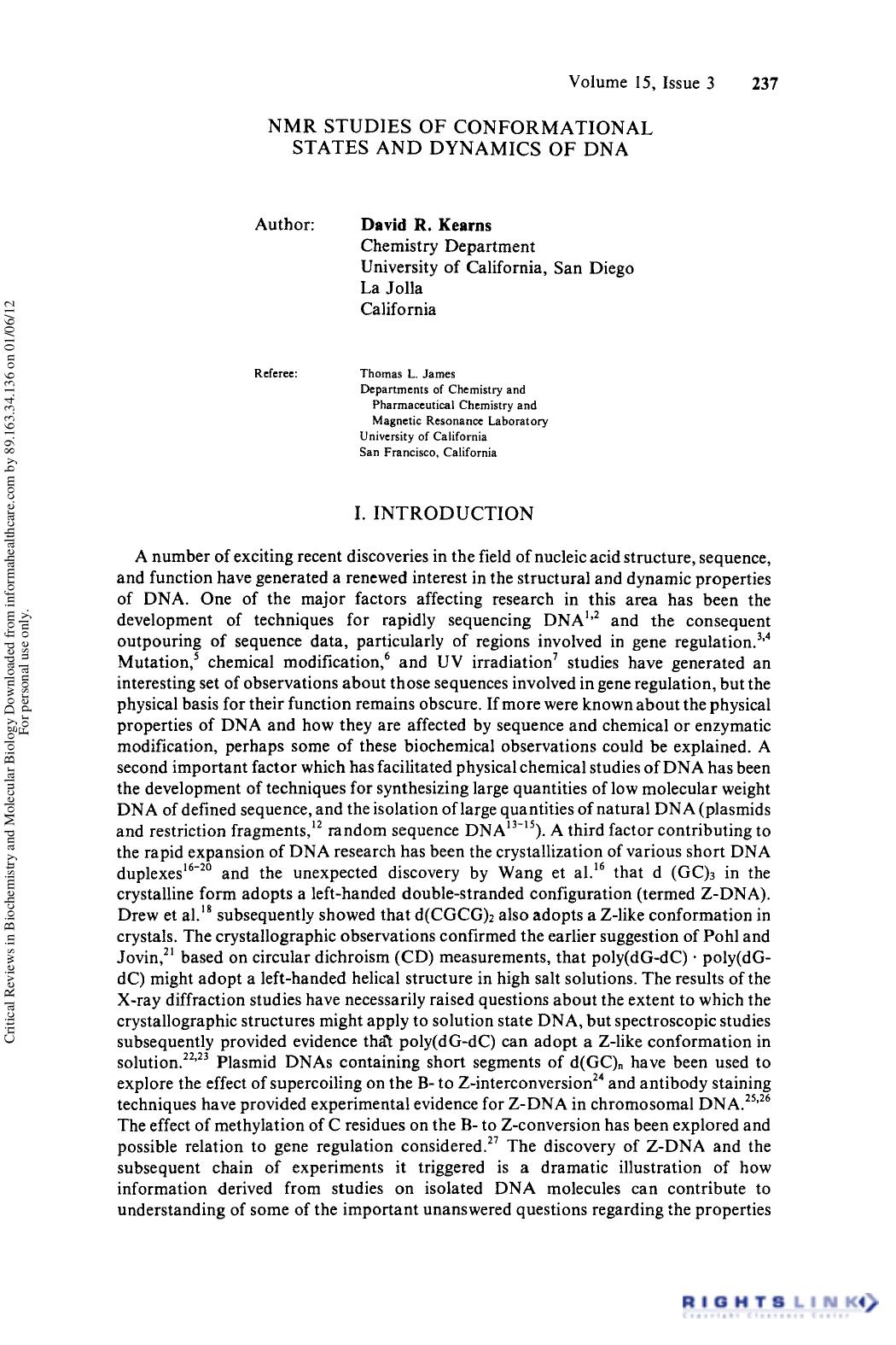 NMR Studies of Conformational States and Dynamics of DN by David R. Kearns & Thomas L. James