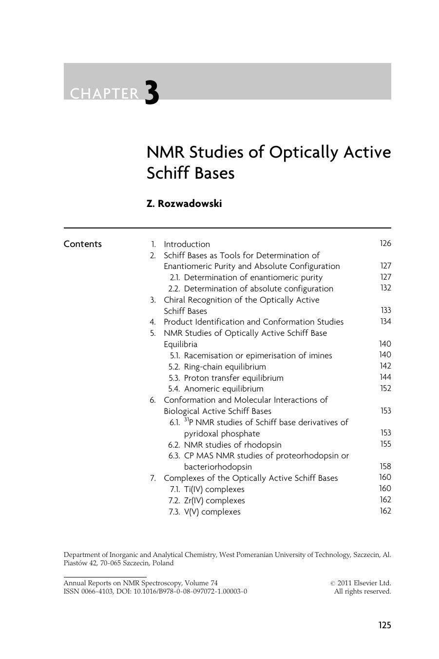 NMR Studies of Optically Active Schiff Bases by Z. Rozwadowski