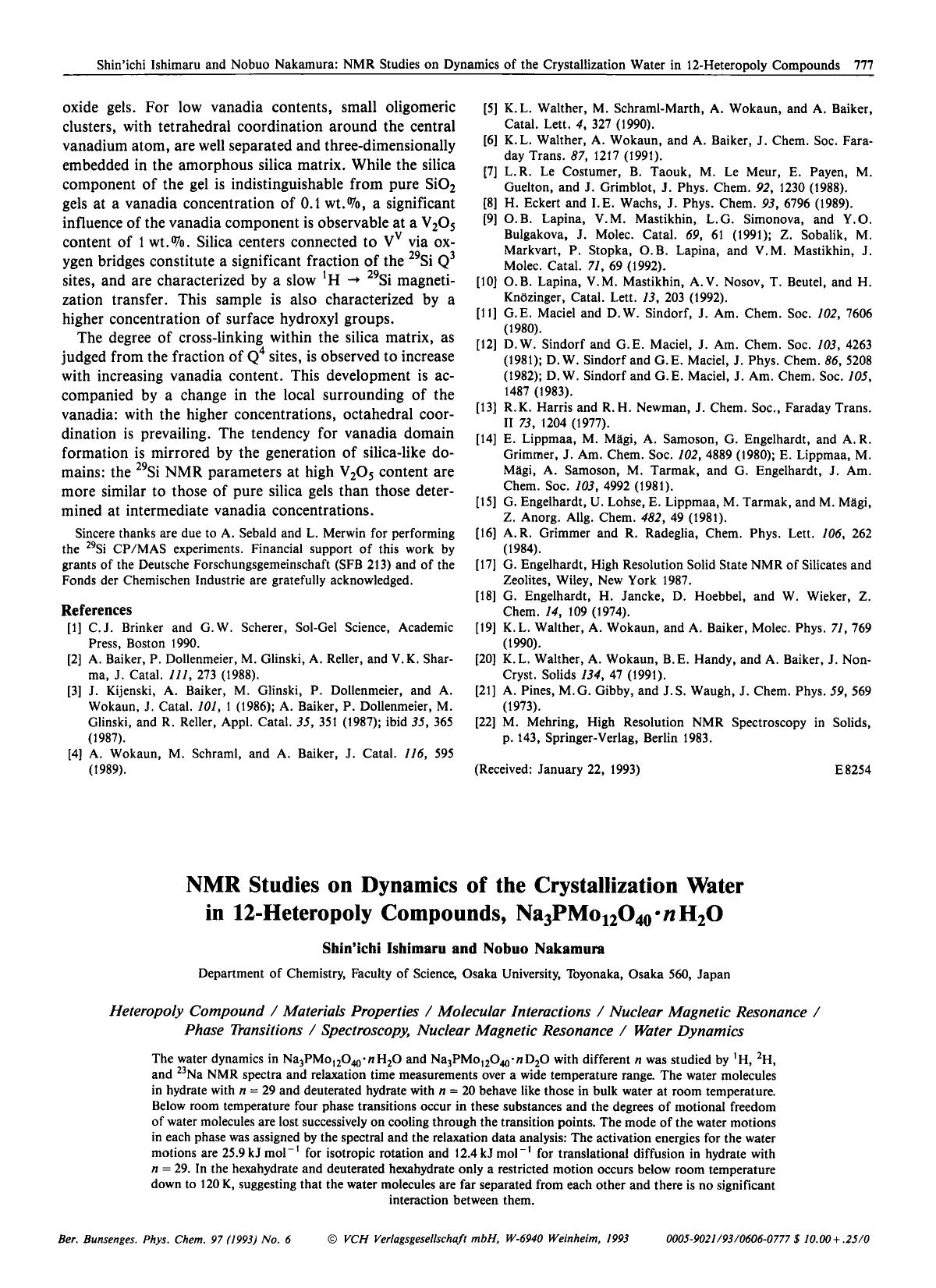 NMR Studies on Dynamics of the Crystallization Water in 12-Heteropoly Compounds, Na3PMo12O40·nH2O by Unknown