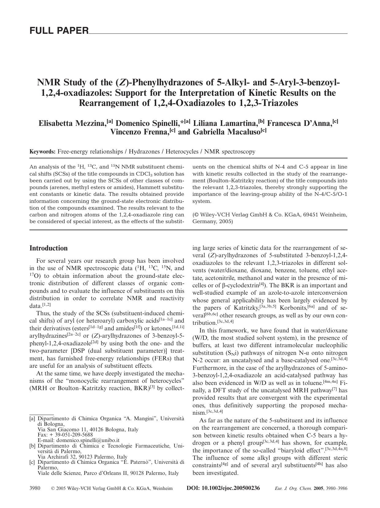 NMR Study of the (Z)-Phenylhydrazones of 5-Alkyl- and 5-Aryl-3-benzoyl-1,2,4-oxadiazoles: Support for the Interpretation of Kinetic Results on the Rearrangement of 1,2,4-Oxadiazoles to 1,2,3-Triazoles by Unknown