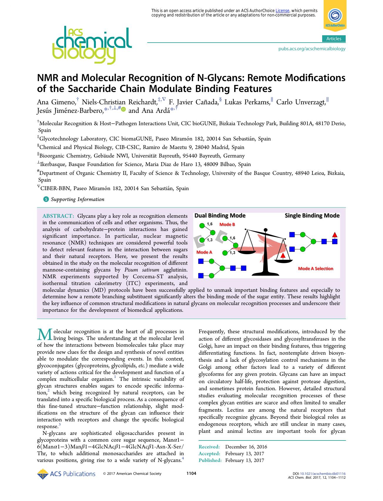 NMR and Molecular Recognition of N-Glycans: Remote Modifications of the Saccharide Chain Modulate Binding Features by unknow