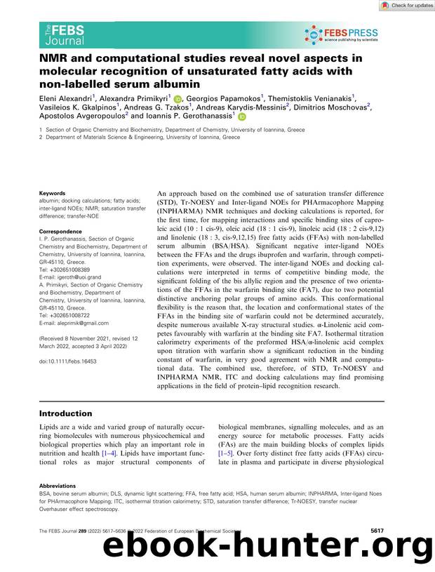 NMR and computational studies reveal novel aspects in molecular recognition of unsaturated fatty acids with nonâlabelled serum albumin by Unknown
