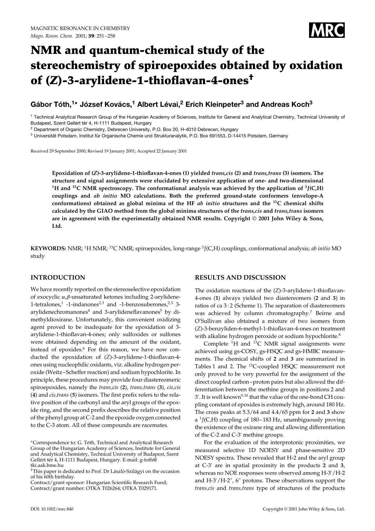 NMR and quantum-chemical study of the stereochemistry of spiroepoxides obtained by oxidation of (Z)-3-arylidene-1-thioflavan-4-ones by Unknown