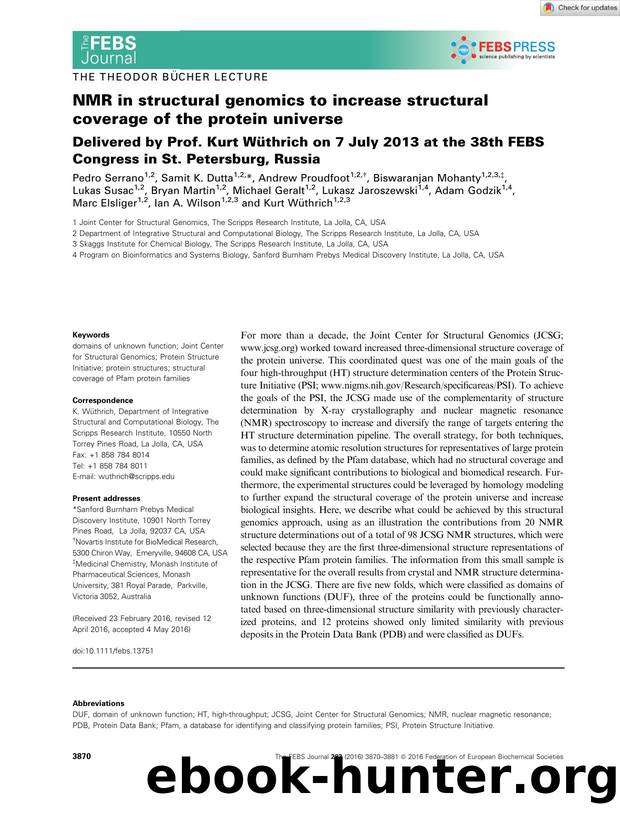 NMR in structural genomics to increase structural coverage of the protein universe by Unknown