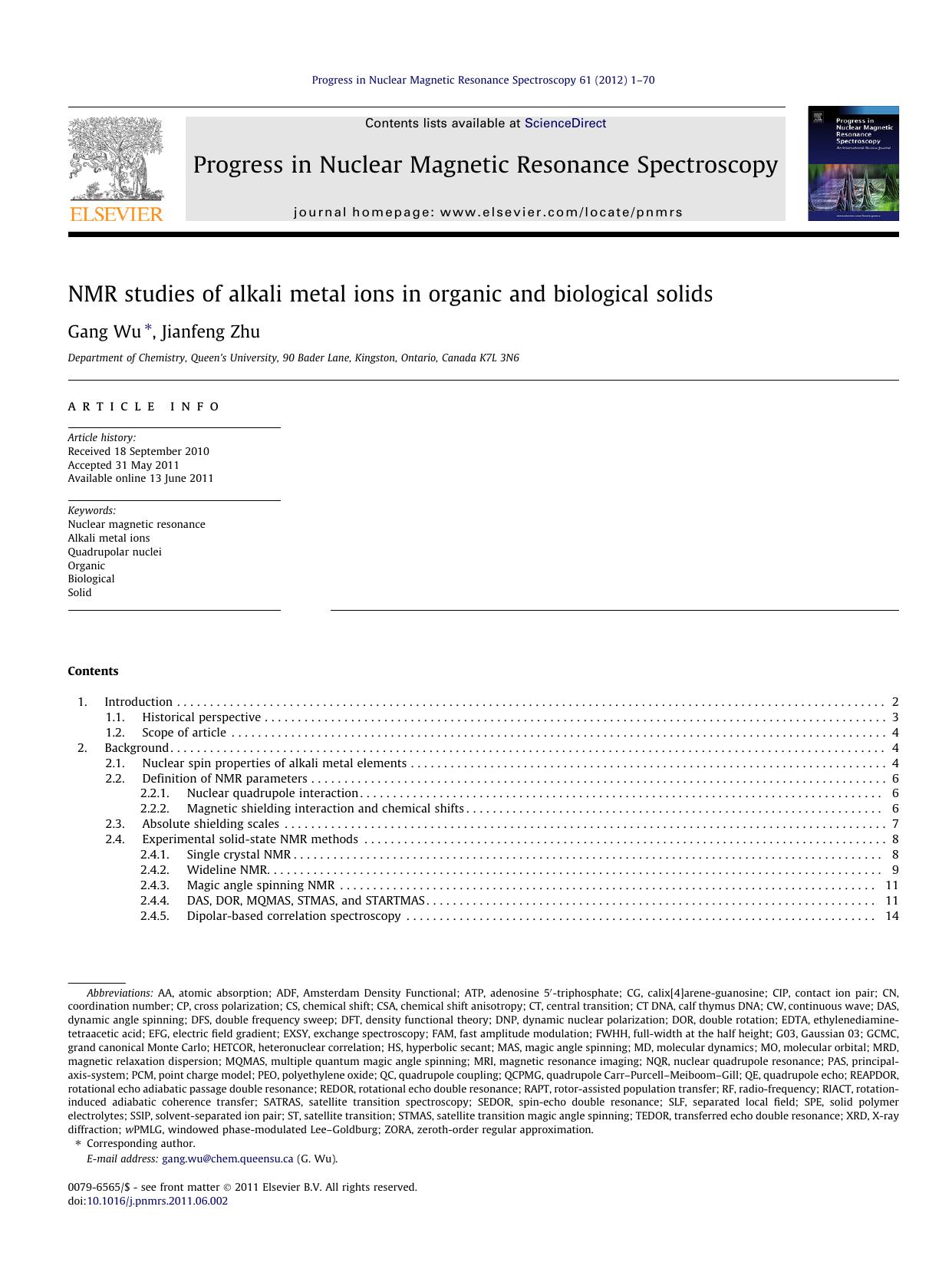 NMR studies of alkali metal ions in organic and biological solids by Gang Wu & Jianfeng Zhu
