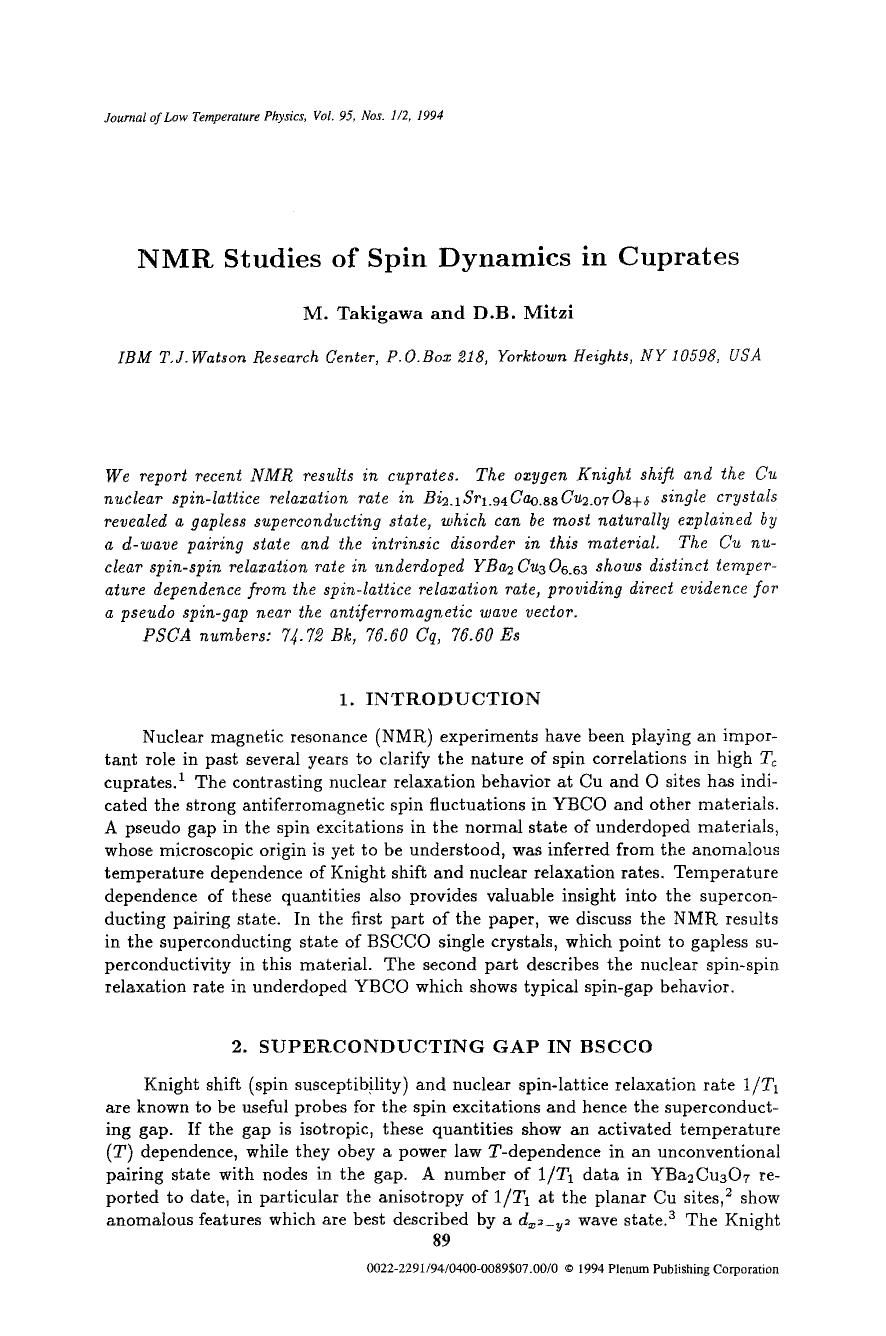 NMR studies of spin dynamics in cuprates by Unknown