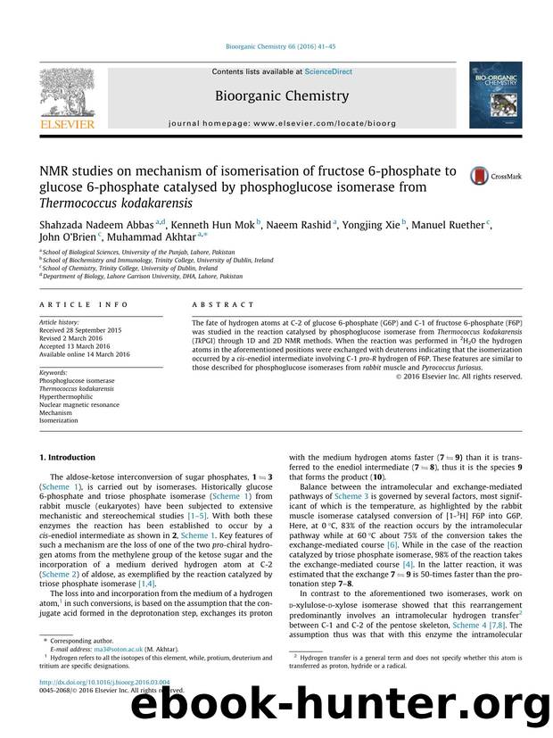 NMR studies on mechanism of isomerisation of fructose 6-phosphate to glucose 6-phosphate catalysed by phosphoglucose isomerase from Thermococcus kodakarensis by unknow