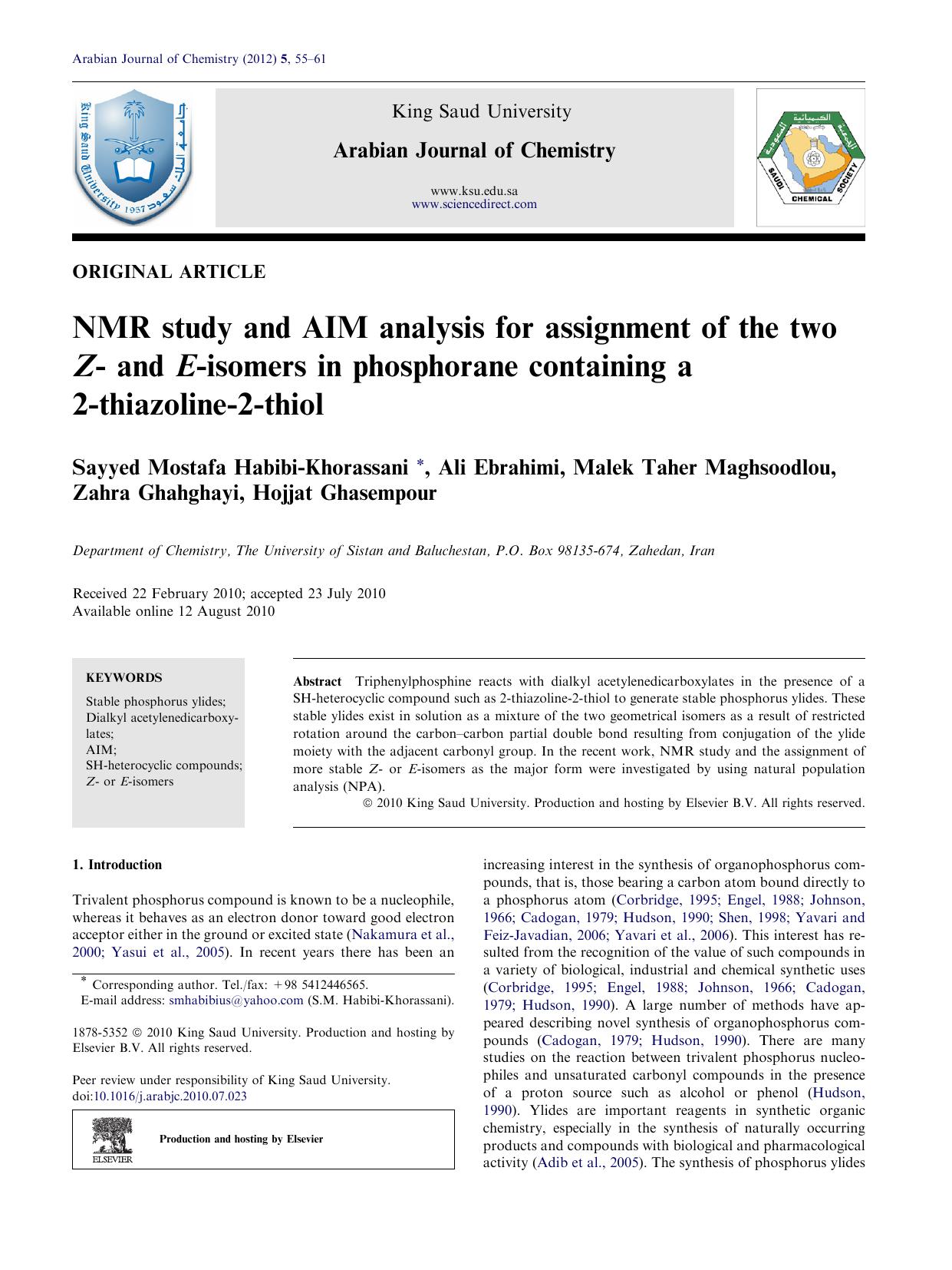 NMR study and AIM analysis for assignment of the two Z- and E-isomers in phosphorane containing a 2-thiazoline-2-thiol by unknow