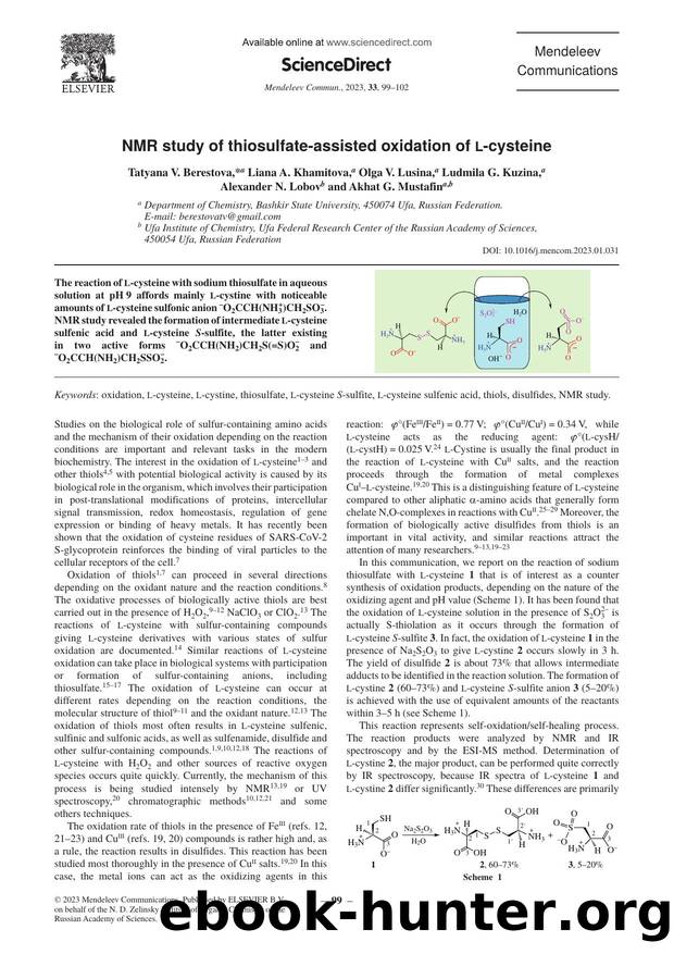 NMR study of thiosulfate-assisted oxidation of L-cysteine by unknow