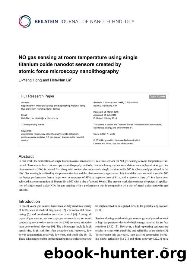 NO gas sensing at room temperature using single titanium oxide nanodot sensors created by atomic force microscopy nanolithography by Li-Yang Hong Heh-Nan Lin
