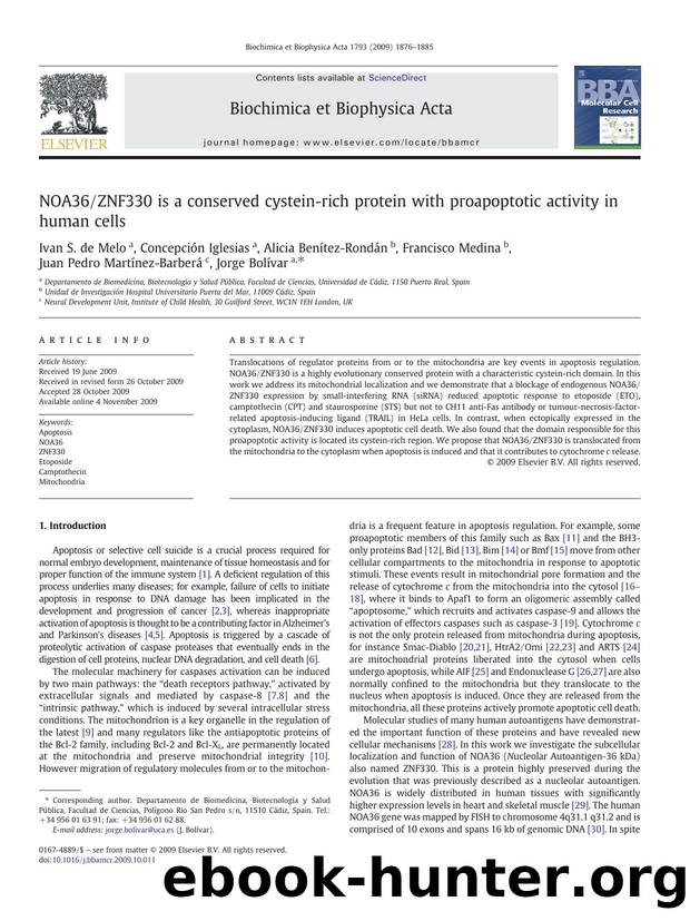 NOA36ZNF330 is a conserved cystein-rich protein with proapoptotic activity in human cells by unknow