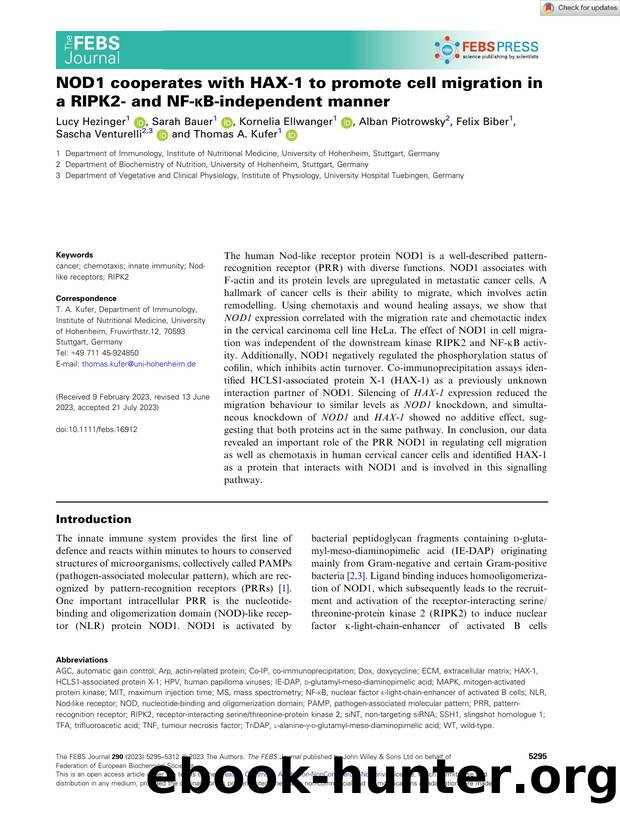 NOD1 cooperates with HAXâ1 to promote cell migration in a RIPK2â and NFâÄ¸Bâindependent manner by Unknown
