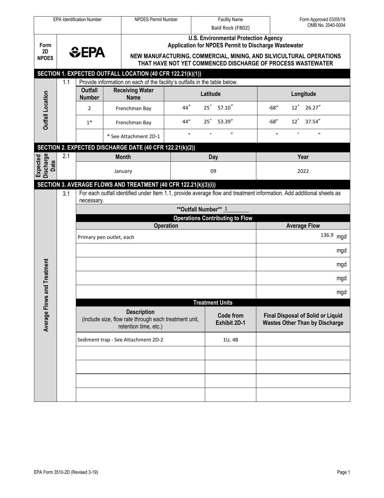 NPDES Permitting Program: New Manufacturing, Commercial, Mining, and Silvicultural Operations That Have Not Yet Commenced Discharge of Process Wastewater, Application Form 2D by U.S. Environmental Protection Agency Office of Water