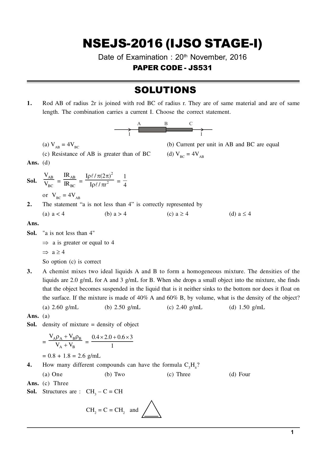 NSEJS IJSO STAGE 1 PREVIOUS YEAR QUESTION PAPER WITH SOLUTION 2016 to 2019 National Standard Exam for Junior Science by Student Helper