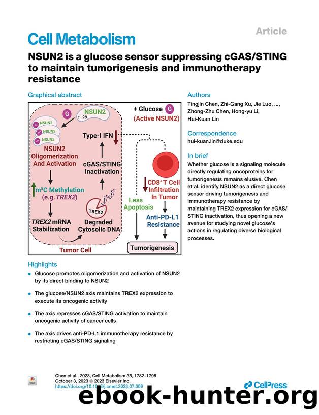 NSUN2 is a glucose sensor suppressing cGASSTING to maintain tumorigenesis and immunotherapy resistance by unknow