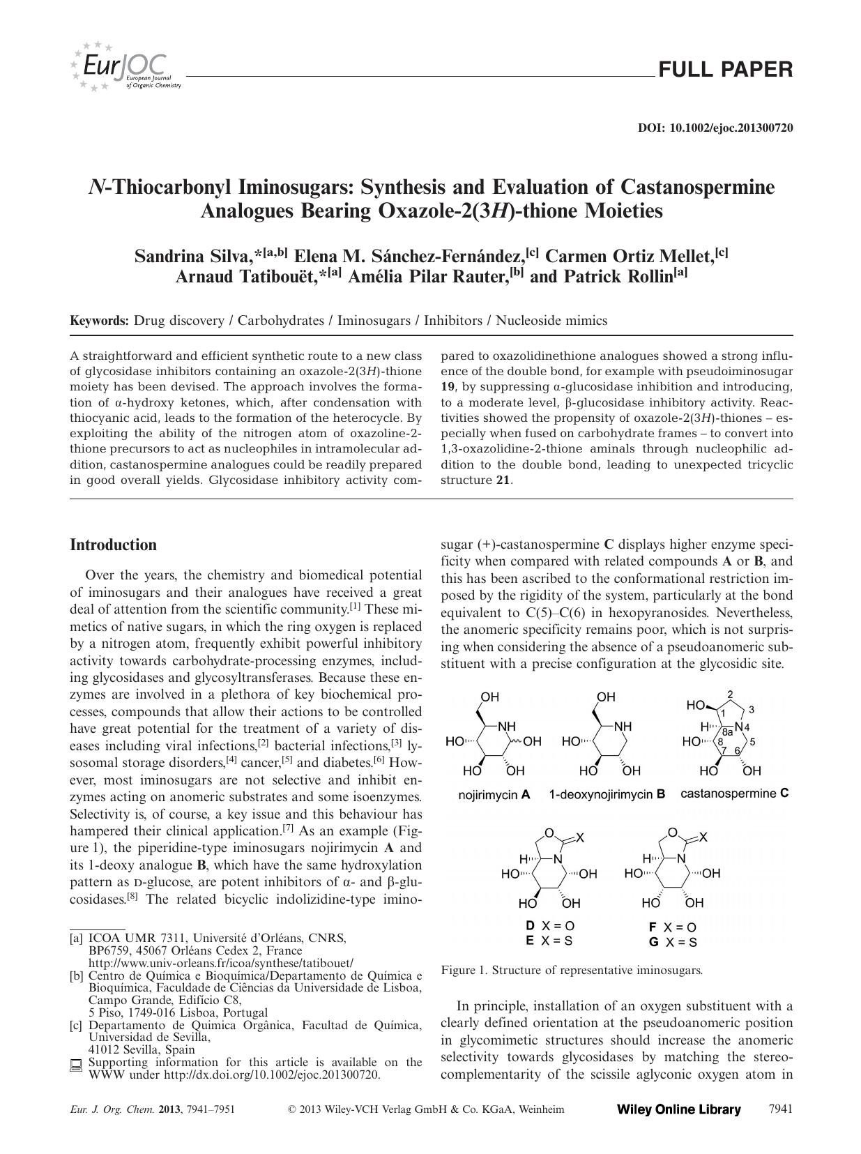 NThiocarbonyl Iminosugars: Synthesis and Evaluation of Castanospermine Analogues Bearing Oxazole2(3H)thione Moieties by Unknown