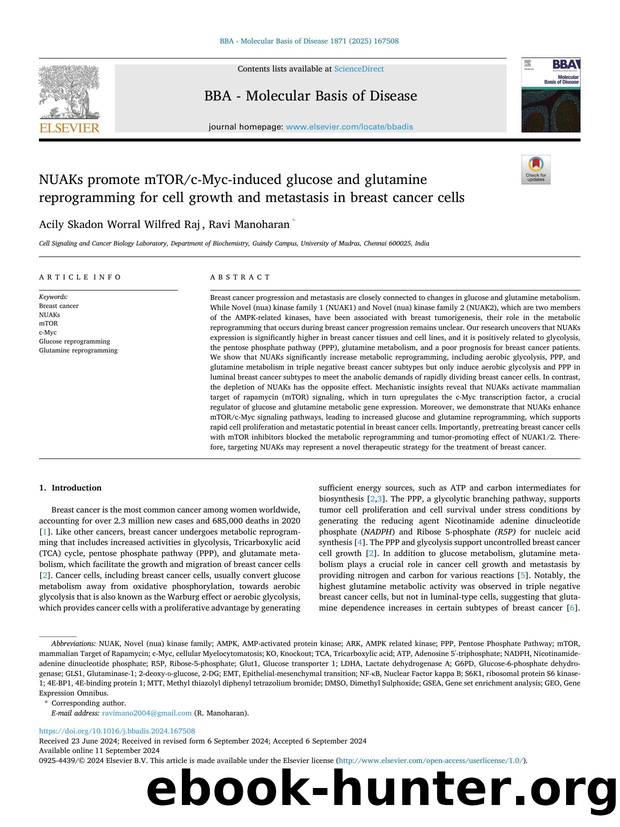 NUAKs promote mTORc-Myc-induced glucose and glutamine reprogramming for cell growth and metastasis in breast cancer cells by Acily Skadon Worral Wilfred Raj & Ravi Manoharan