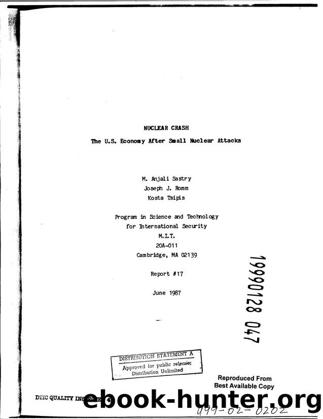 NUCLEAR CRASH. The U.S. Economy After Small Nuclear Attacks, by Sastry M. A.;Romm Joseph J.;Tsipis Kosta