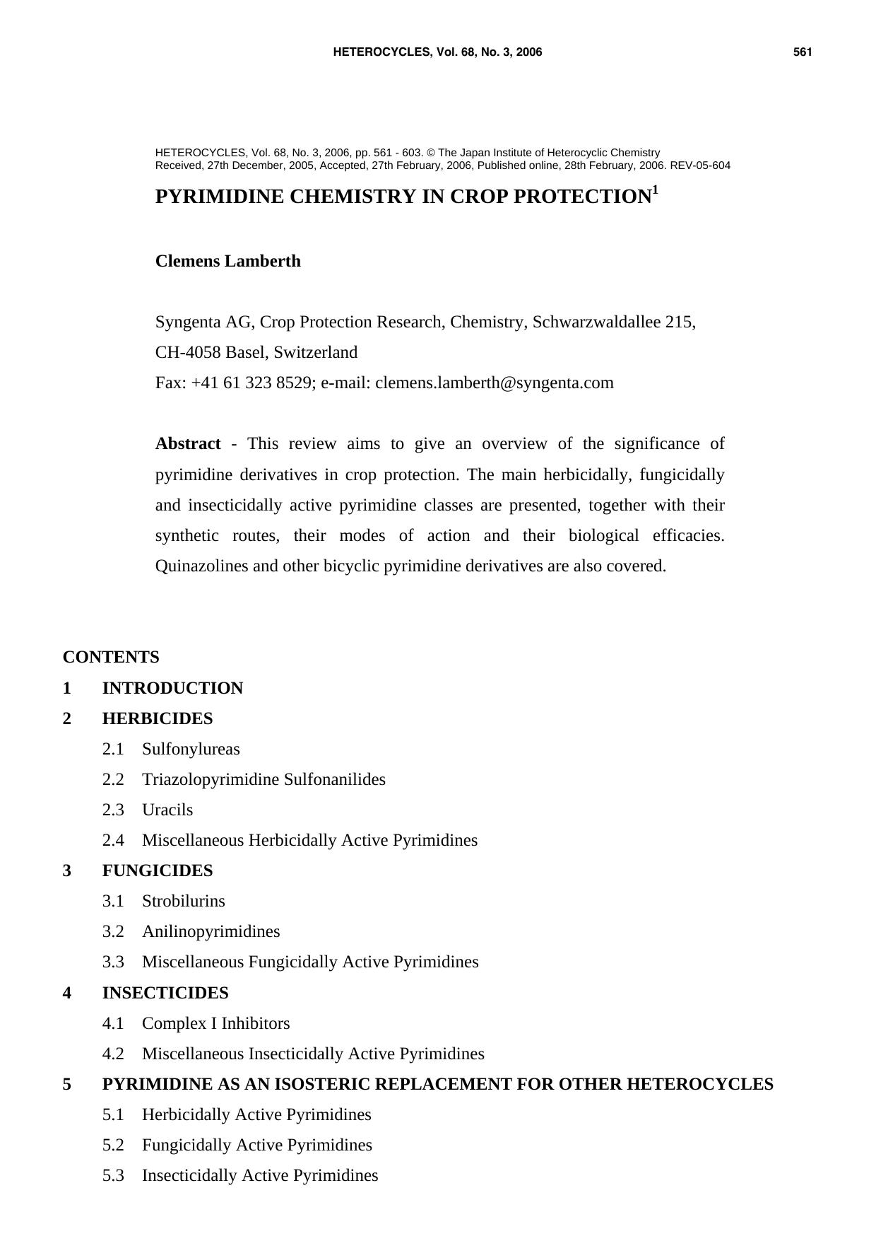 NUCLEOSIDE CHEMISTRY IN CROP PROTECTION by Clemens Lamberth넀˅