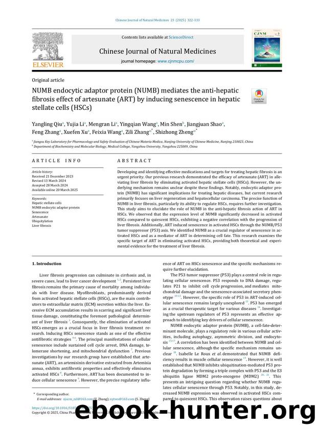 NUMB endocytic adaptor protein (NUMB) mediates the anti-hepatic fibrosis effect of artesunate (ART) by inducing senescence in hepatic stellate cells (HSCs) by unknow