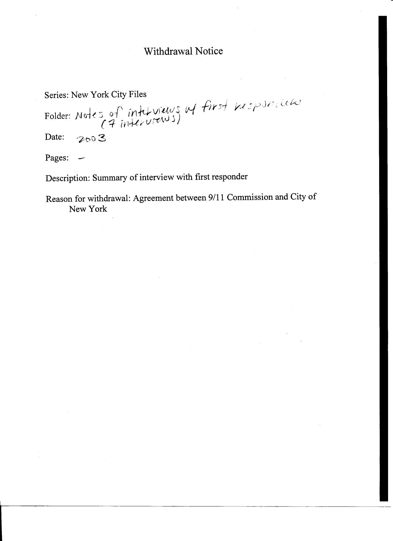 NY B10 PA Police Interviews Completed Fdr- Entire Contents- Withdrawal Notice and Interview Memos 495 by Unknown