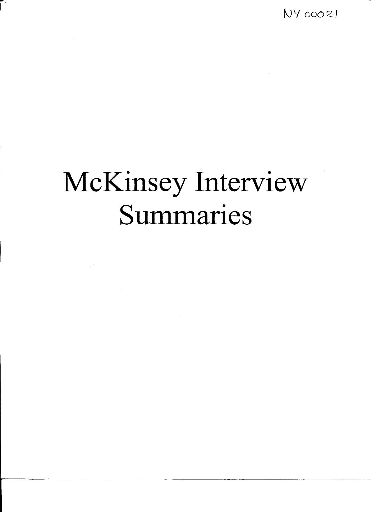 NY B19 Misc Fdr- McKinsey Interview Summaries- Draft by Unknown