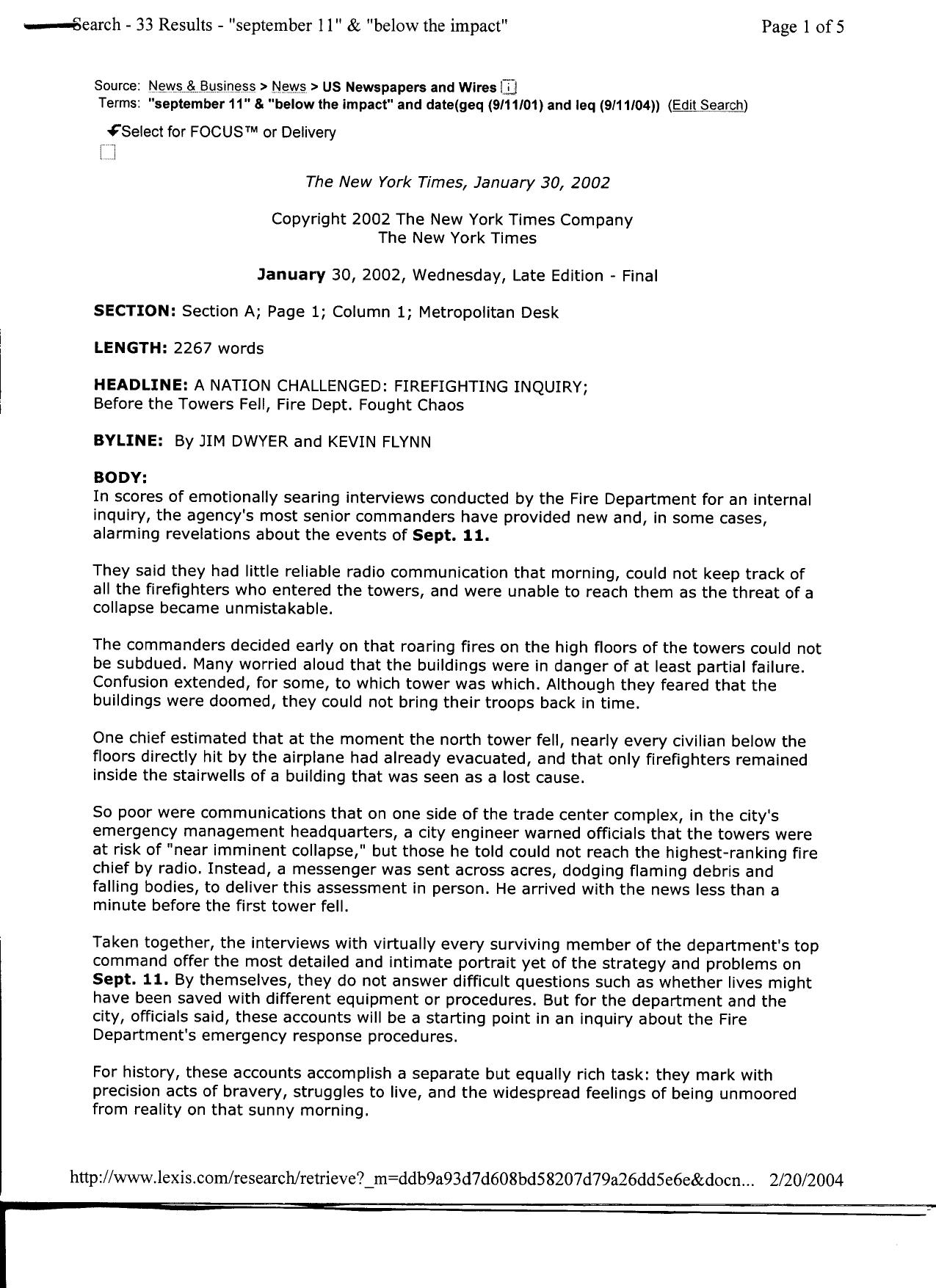 NY B5 Civilians Fdr- 1-30-02 Jim Dwyer- NY Times- A Nation Challenged- Firefighting Inquiry 742 by Unknown