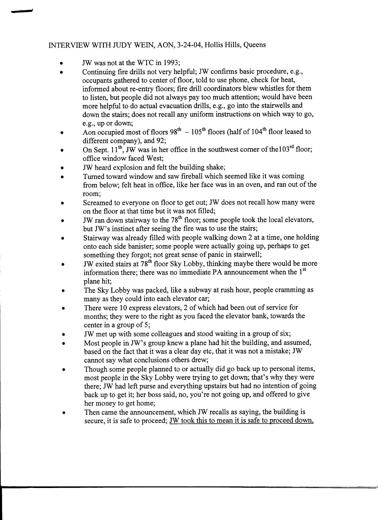 NY B8 Economic Impact Fdr- Interview- 3-24-04 Judy Wein- AON 409 by Unknown